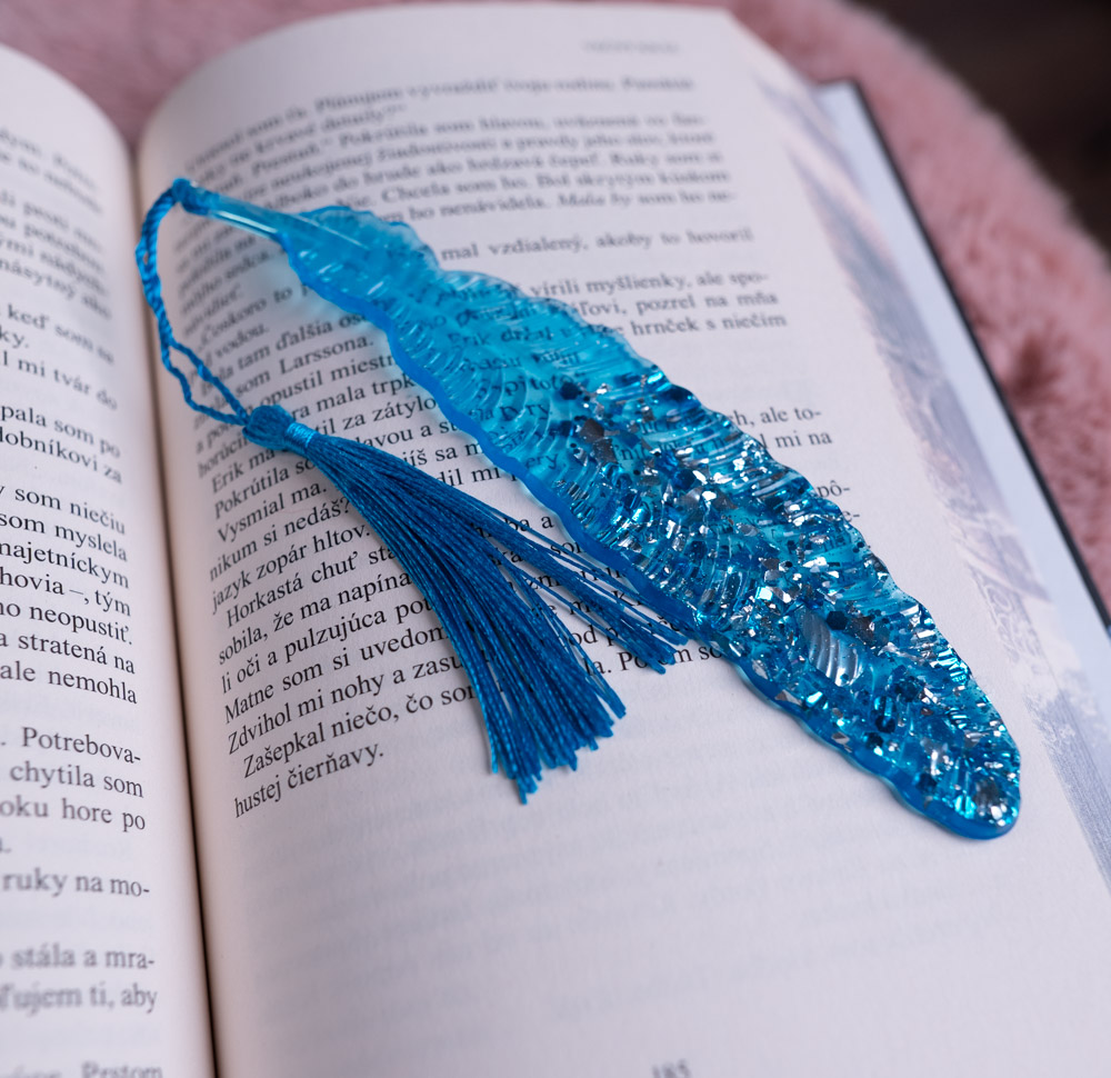 zalozka, epoxid, pierko, modra, kniha