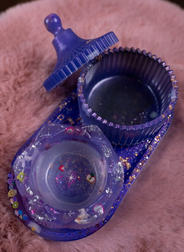 sada dekorácie epoxid fialová svietnik šperkovnica