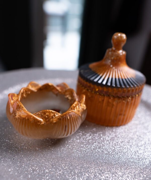 zlata dekoracia živica epoxid šperkovnica svietnik