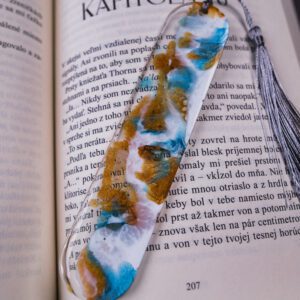 zalozka epoxid zivica bookmark kniha knihy modra zlata biela