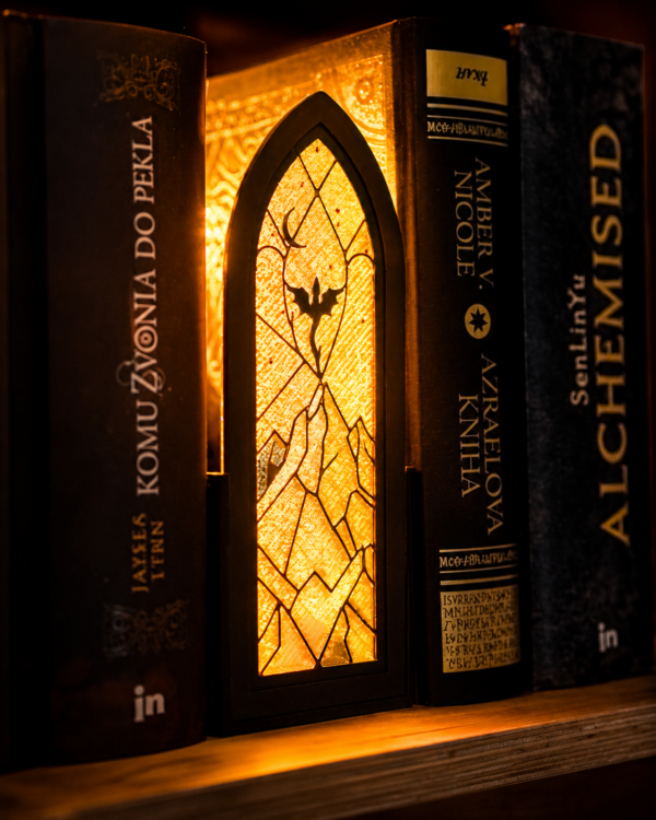 svetelny booknook velaris tron zo skla acotar drak